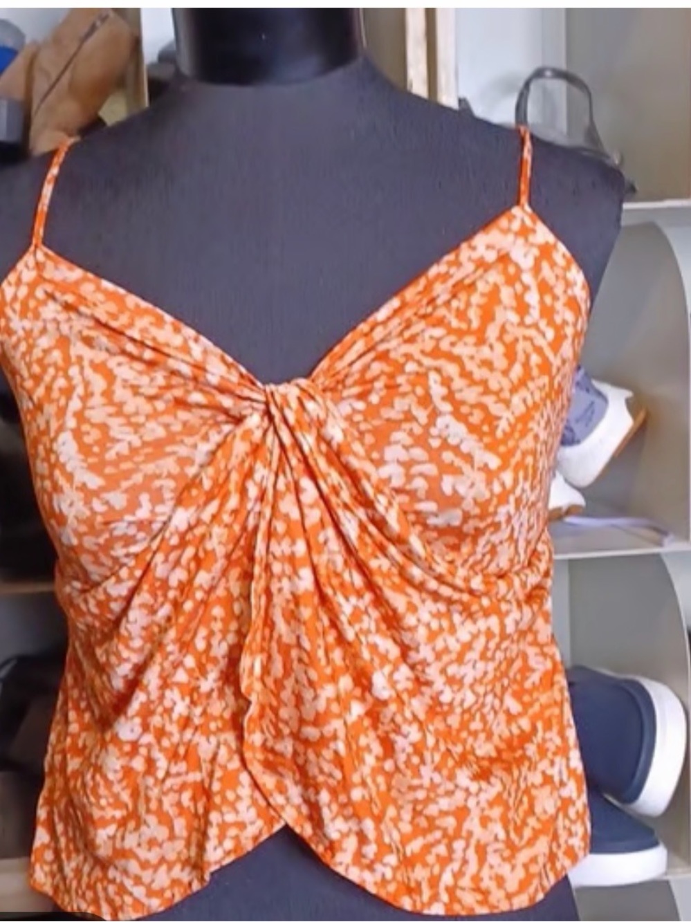Anthropologie Orange Printed Twist-Front Camisole
